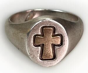 James Avery 14K Gold & Sterling Silver Cross Signet Ring Sz 6.5 Retired - 5.7g